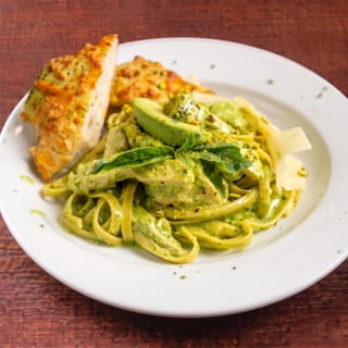 Fettuccine with Chicken & Creamy Avocado Pistachio Sauce