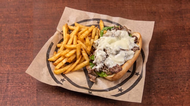 Lunch #7 6" Cheese Steak and Fries.
