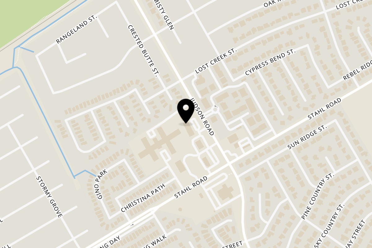 Map showing the location of Ali's Pizzaria Judson Road on 15179 Judson Rd #107 in San Antonio